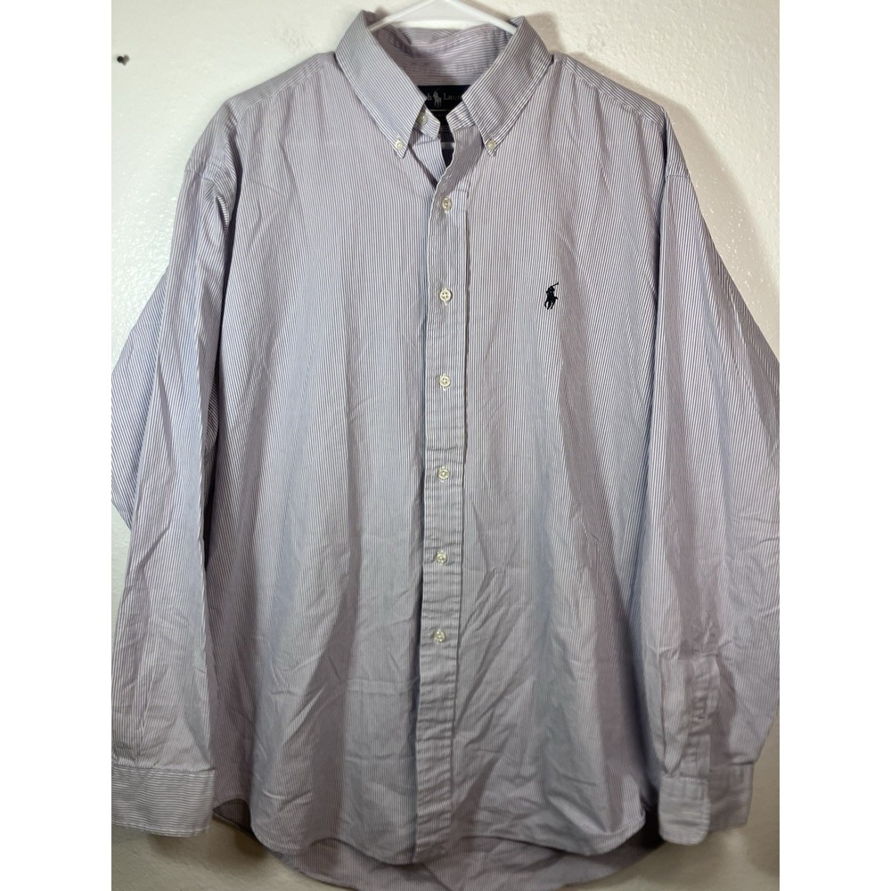 Ralph Lauren Blake Large Button-Down Shirt Purple White Stripe 2-Ply Cotton